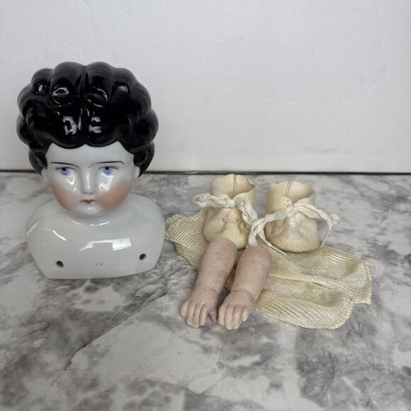 5” Antique Porcelain German Doll China Head 4 Low Brow Arms 2.75” D 3.75” W #11 - Picture 1 of 16